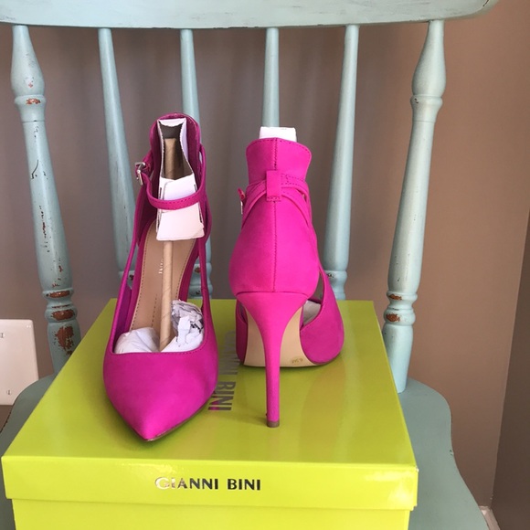 Gianni Bini fiery pink authentic leather 6.5 high heel pointed toe shoes - Picture 4 of 5